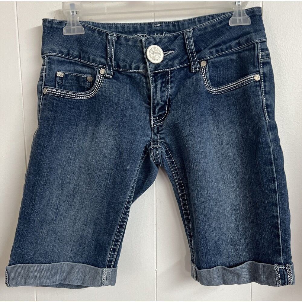 BUBBLEGUM USA Denim Blue Jean Shorts‎ Low Rise CUFFED Bermuda Juniors Size 5/6